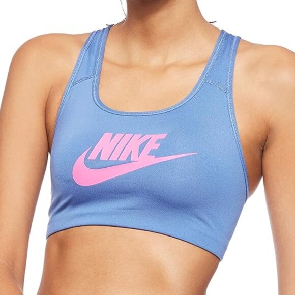 NIKE Women's Futura Swoosh Sports Bra Gym Running Athletic Size M Indigo Bra Top - Picture 1 of 5
